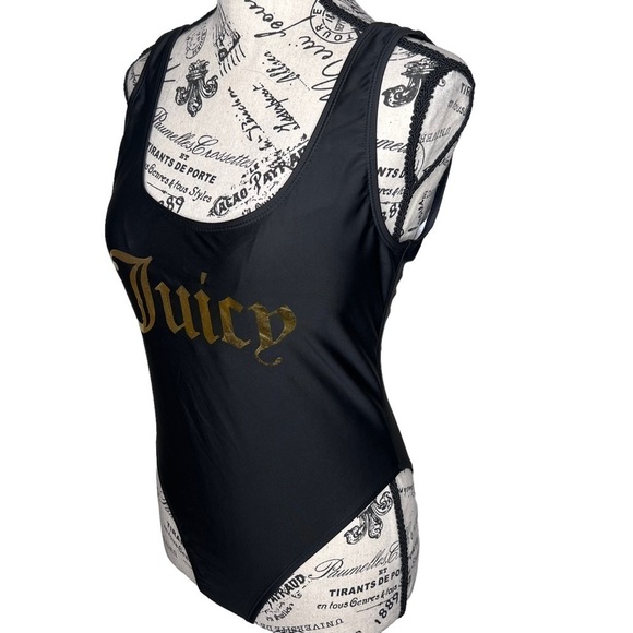 Juicy Couture Logo Black Label Deep Scoop Back High Cut One Piece Swimsuit Med - Picture 8 of 13